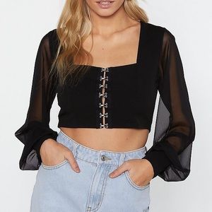 Mesh sleeves cropped top